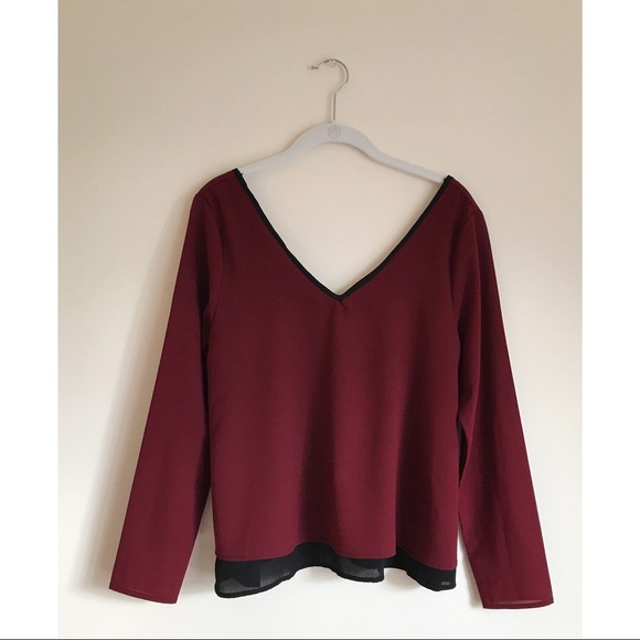Double Vneck Flowy Maroon Top - Picture 1 of 3